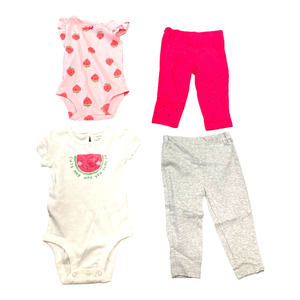 Carter's 9M Baby Girls Fruit (Watermelon/Strawberries) 4 Piece Body Suit Sets